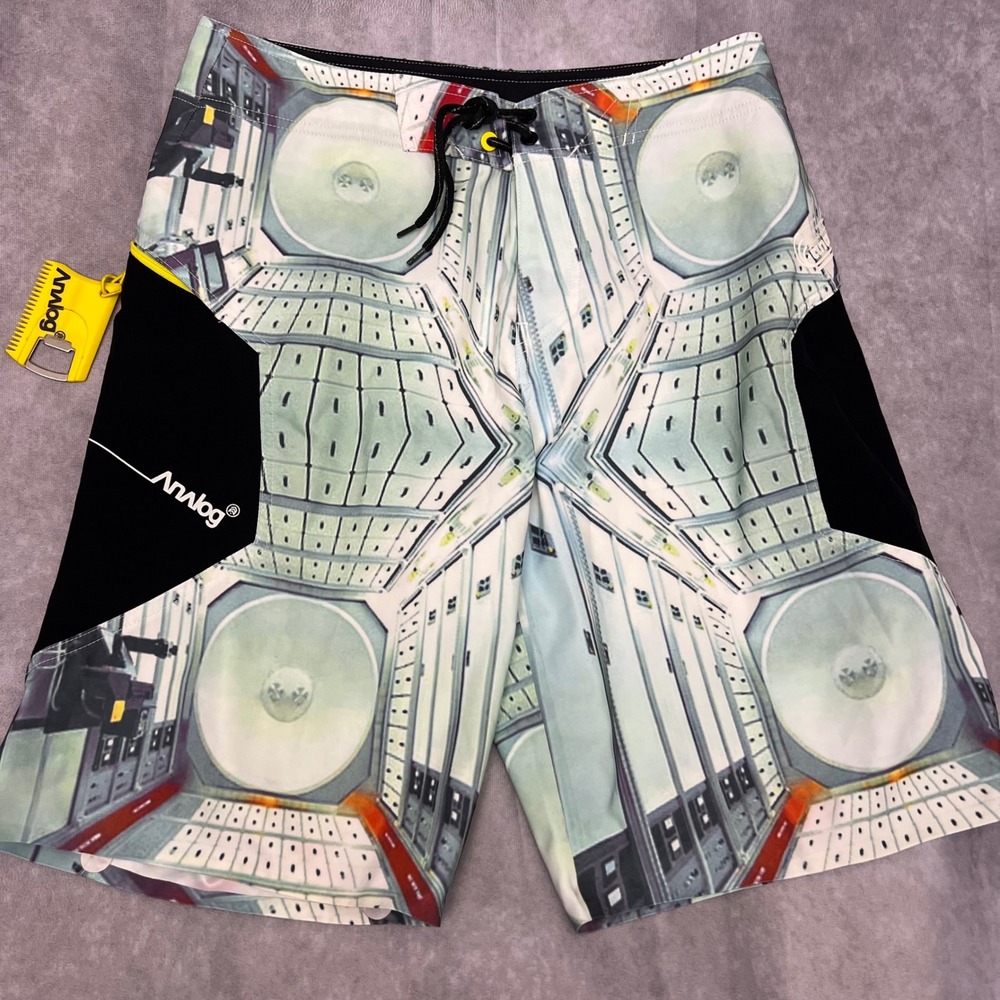 Analog Board Shorts Mens 32 Multi Space Print Excellent Graphic Swim Trunks